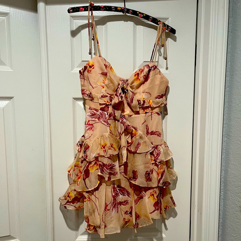 Hello Moly Mini Floral Dress with Layered Frill Accents and Tie Shoulder Straps